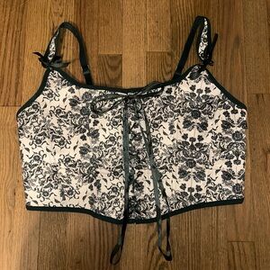 Floral Lace-Up Corset Top